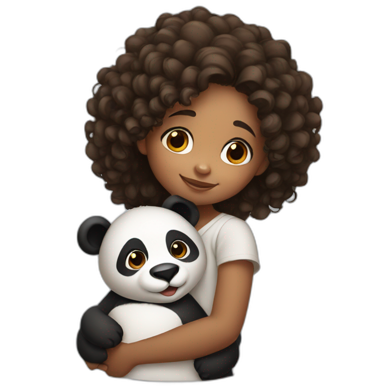 indian girl with curly hair hugging panda emoji