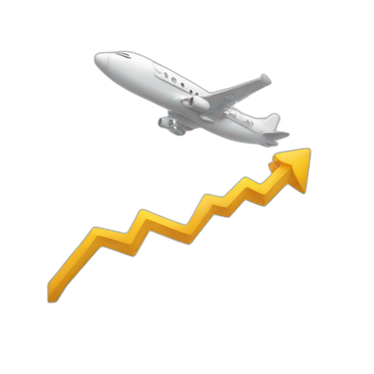 airplane flying over an ascending graph emoji