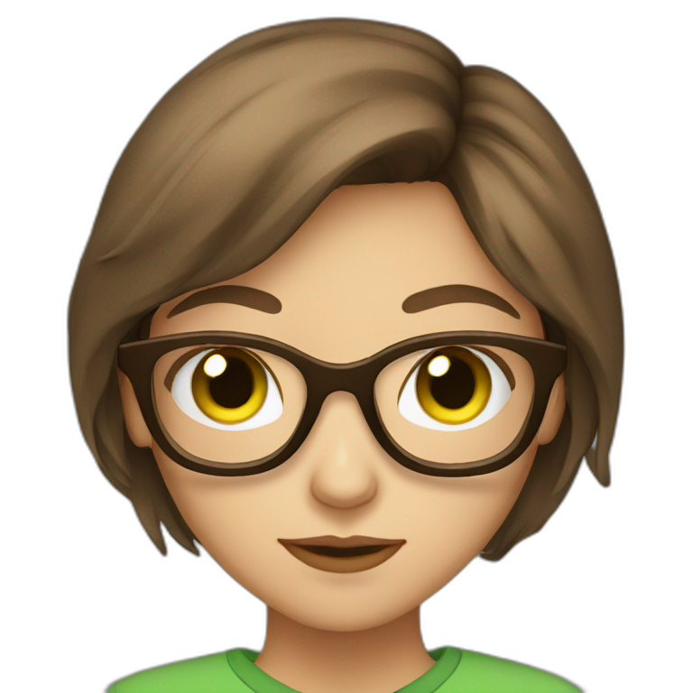 brown haired green eyed teenager girl with glasses emoji