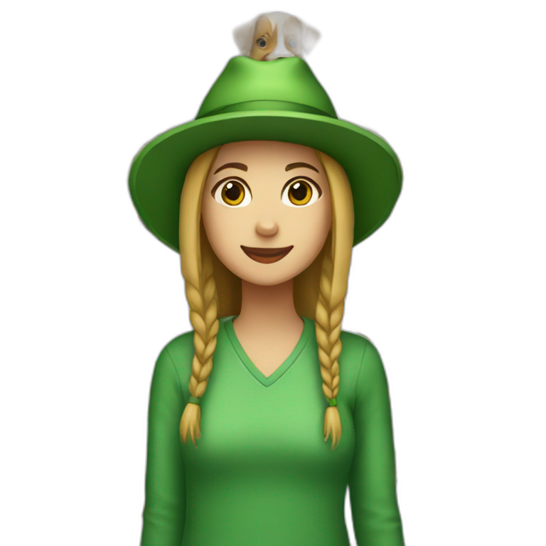 A girl with a dog in a green hat emoji