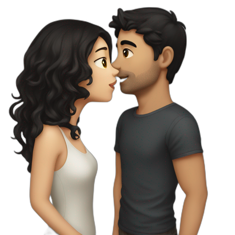 Girl with dark hair kissing guy with dark hair  emoji