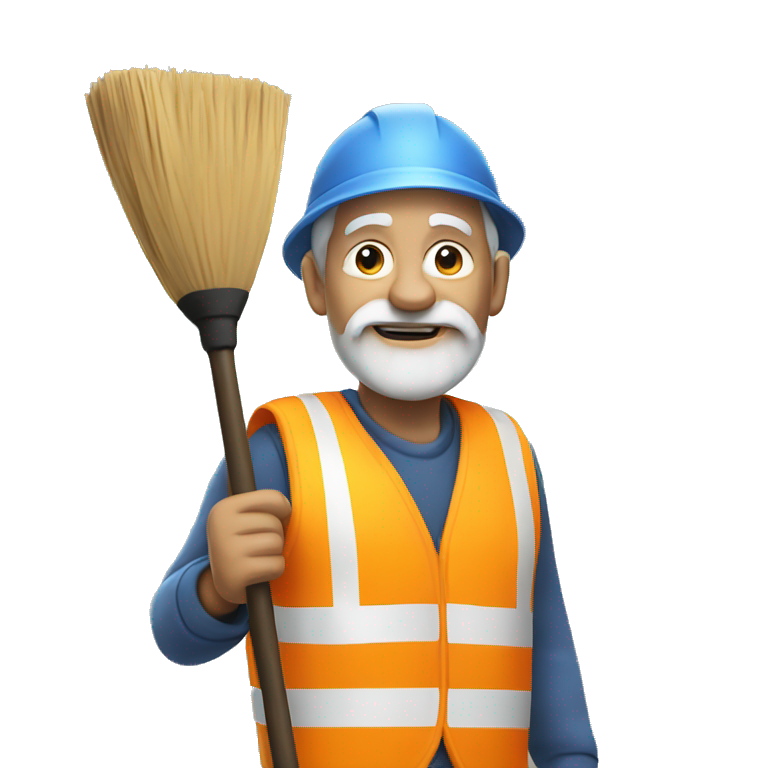 Old man wearing safety vest with a broom emoji