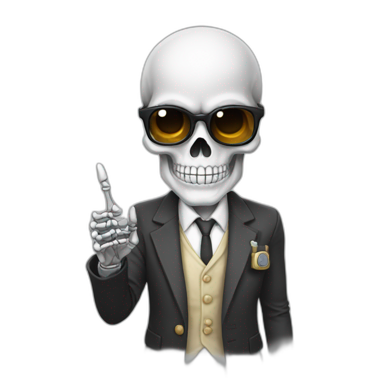Nerd skull with skeleton finger pointing up emoji