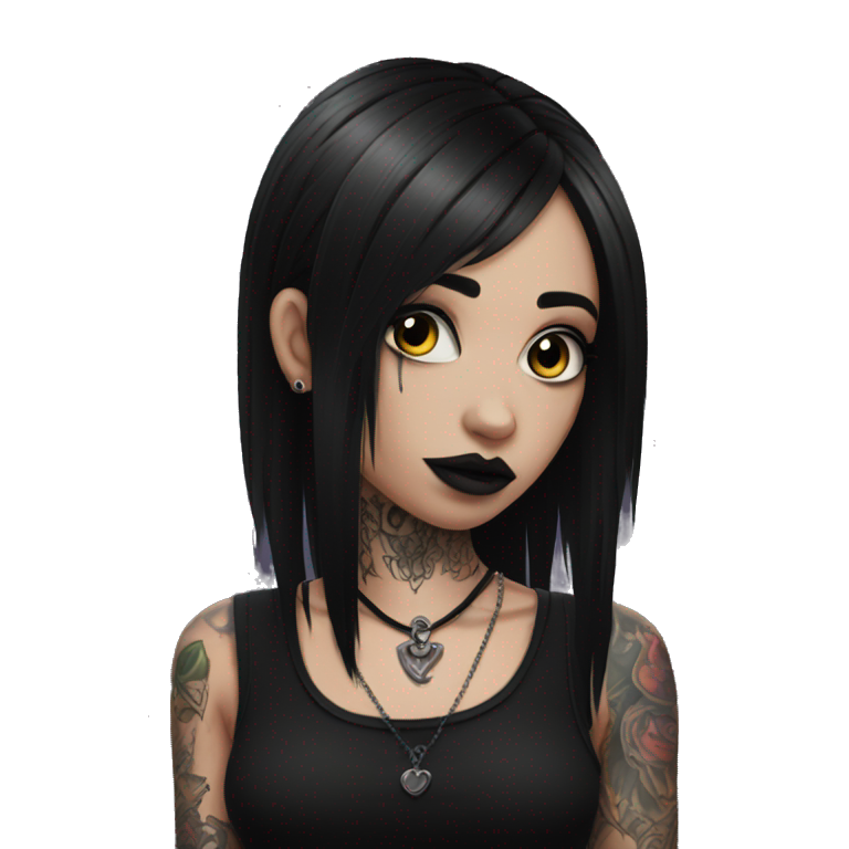 Goth girl, dressed in black, with piercings and tattoos emoji