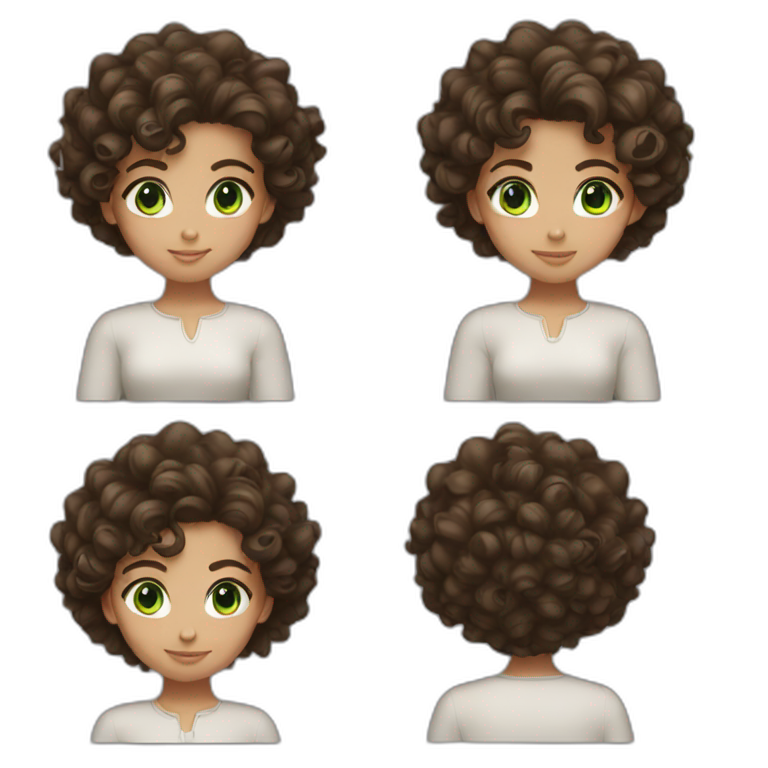 Brunette girl, curly hair, green eyes  emoji