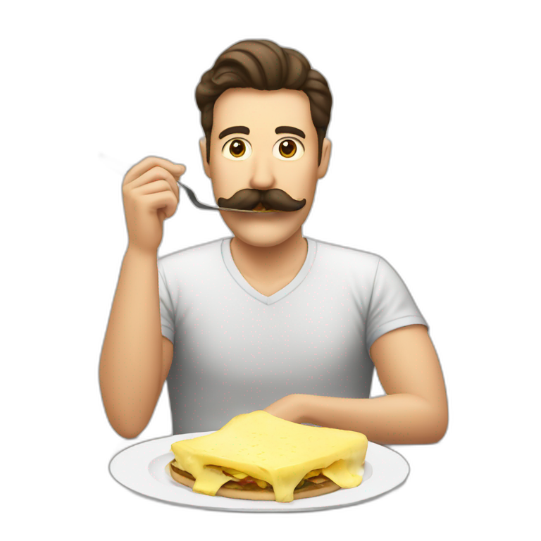 Men mustache eating raclette emoji