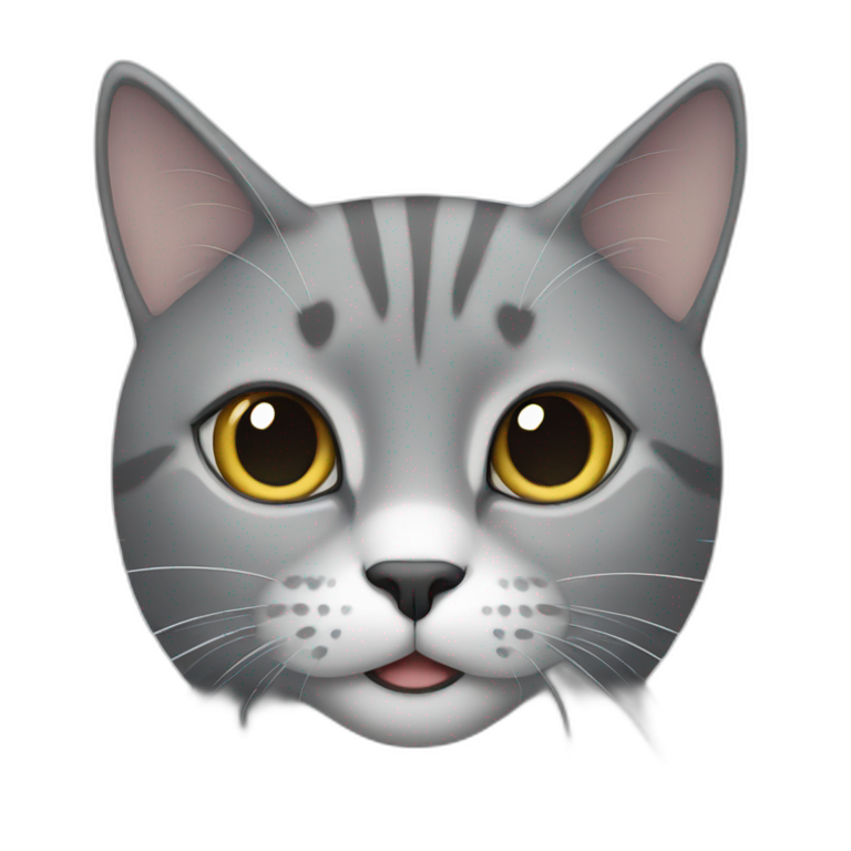 a grey cat with a white spot on its nose is playing emoji