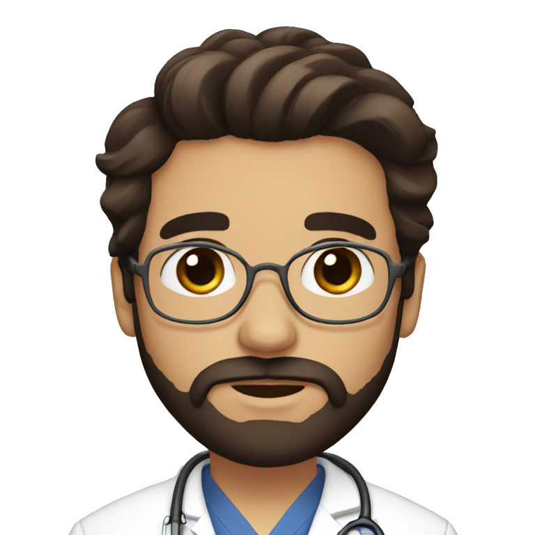 Dark Brown doctor with dark brown hair and beard, big brown eyes emoji