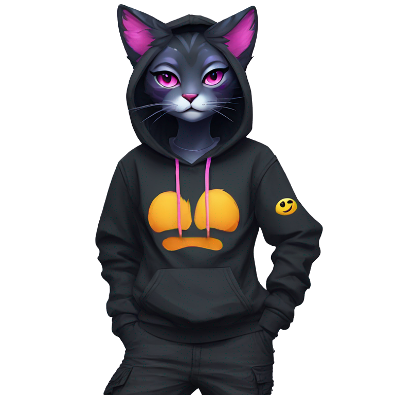 Edgy Anthro cool pretty colorful dark cat-fursona techwear cargo pants hoodie emoji