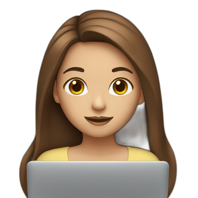 Girl with long brown hair and laptop emoji
