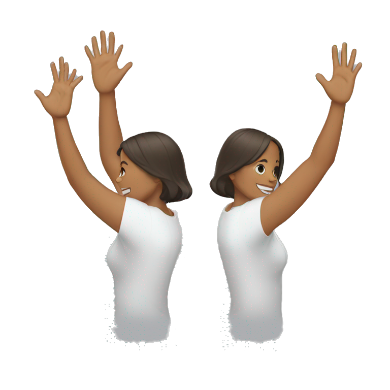 Woman with visible feet with both hands in the air emoji
