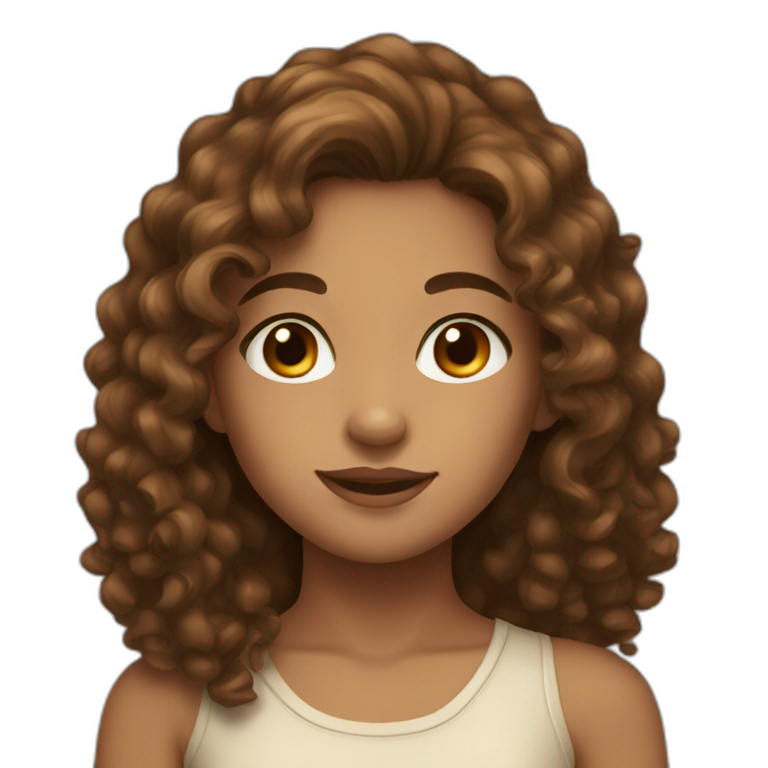 girl with long curly brown hair, brown eyes, tan skin, freckles emoji