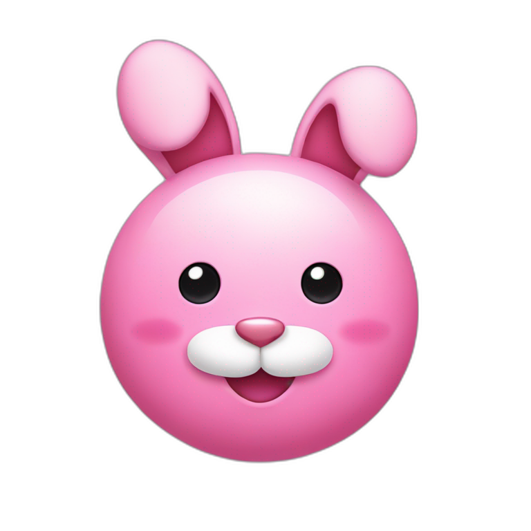 pink bunny with white moustache and pink nose and a big smile emoji