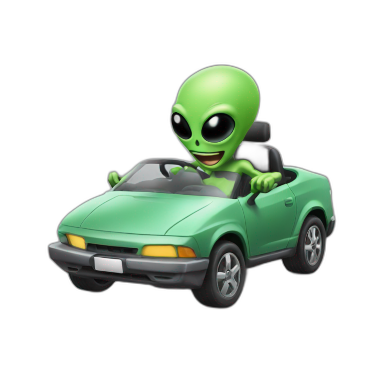 Alien driving the car emoji