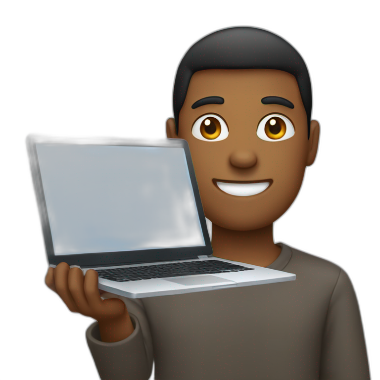 person holding up laptop screen emoji