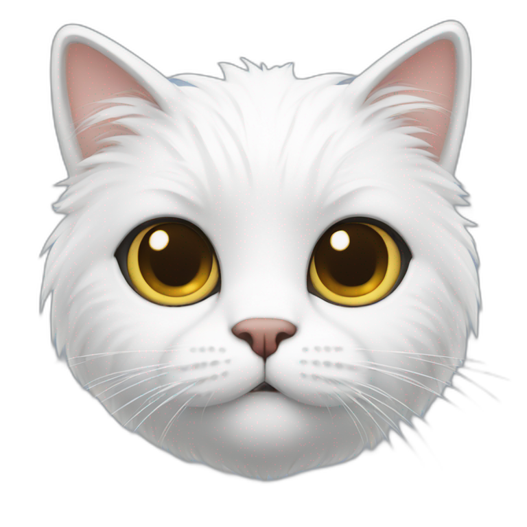 A white furry cat with a questions mark emoji