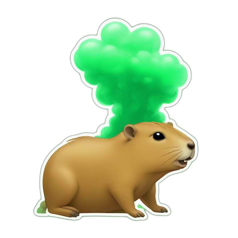 Capybara with green smoke behind smelly emoji