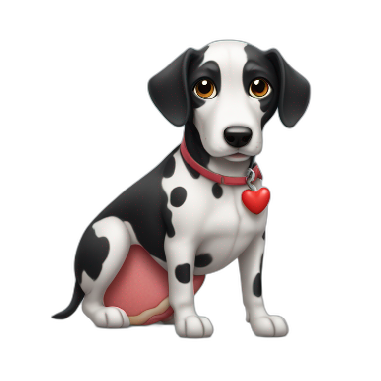Perro salchicha mini muy tierno con pelaje negro de dalmata y un corazón  emoji