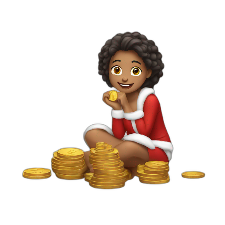 christmas girl sitting on coins emoji