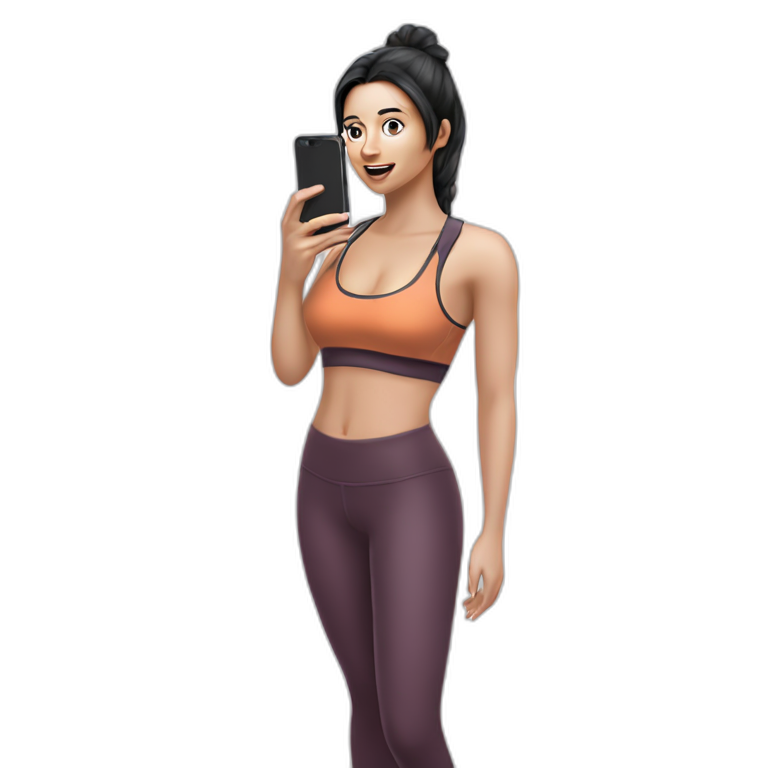 girl taking selfie in leggings emoji