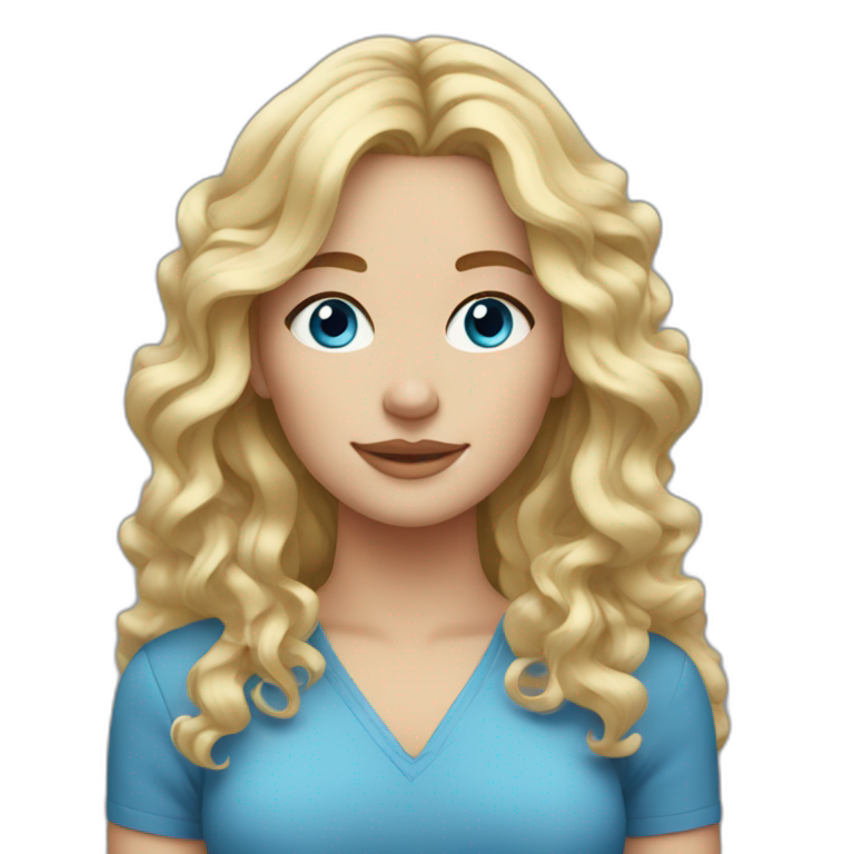 blonde woman with wavy hair and blue eyes and freckles emoji