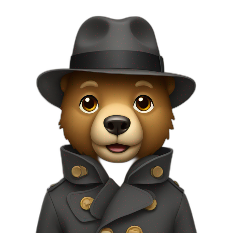 Bear in a trench coat and flat hat emoji