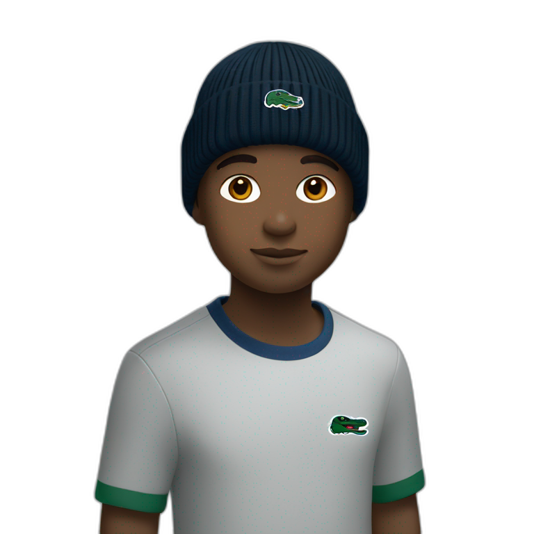 Black boy using lacoste beanie with lacoste emoji