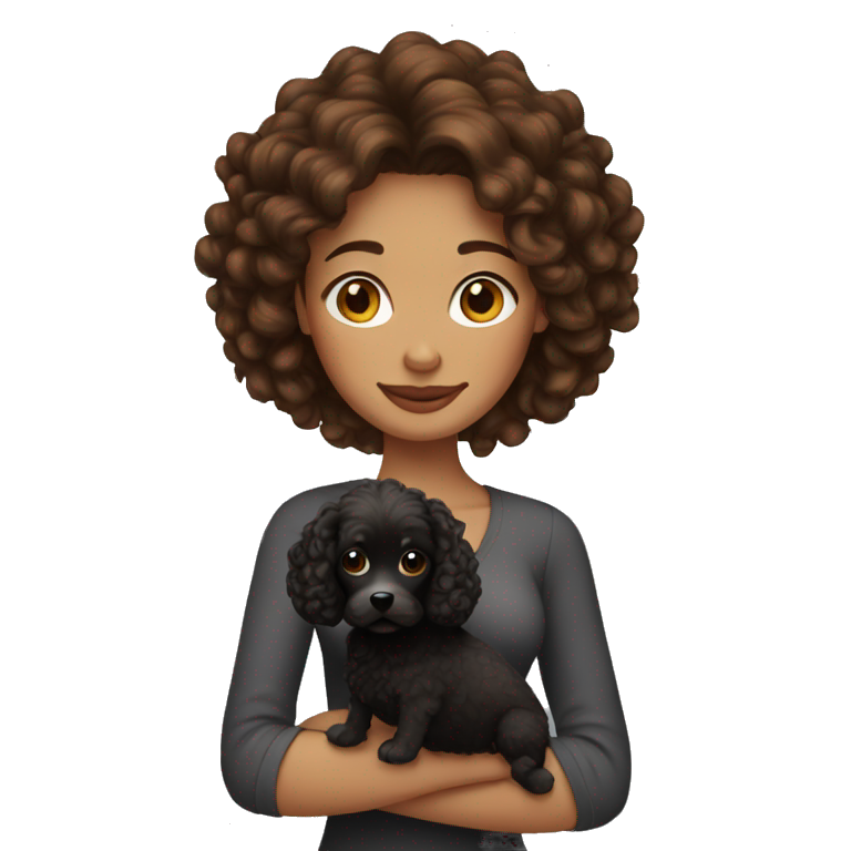 Long brown curly hair lady with little black dog emoji