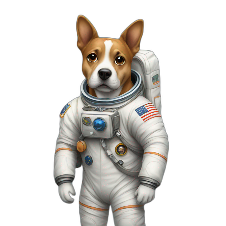 astronaut with a backpack and a dog emoji