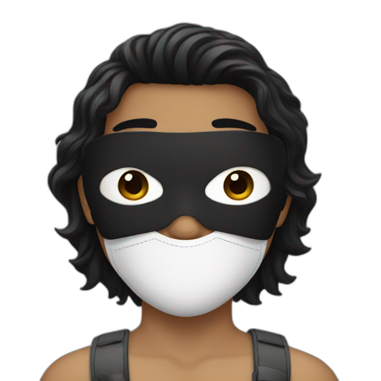 a boy with a black hair wearing a black mask emoji