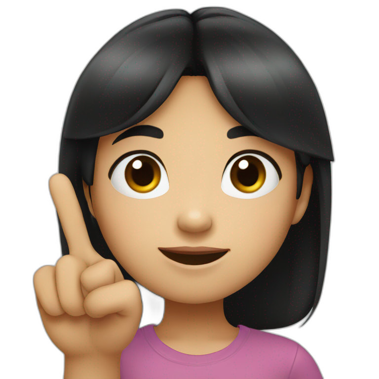 small girl with black hair showing hand with 1 finger up emoji