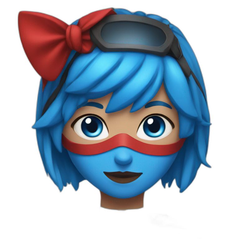 Girl with blue hair , blue eyes , red mask , and red costume  emoji