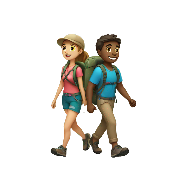 Girl and boy hiking together  emoji