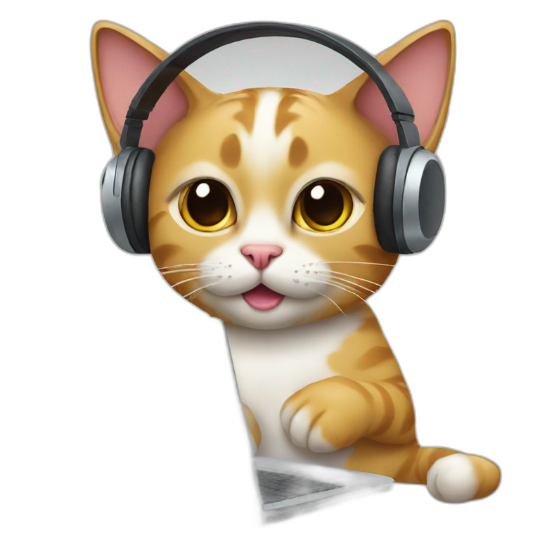 cat with headphone & laptop. emoji