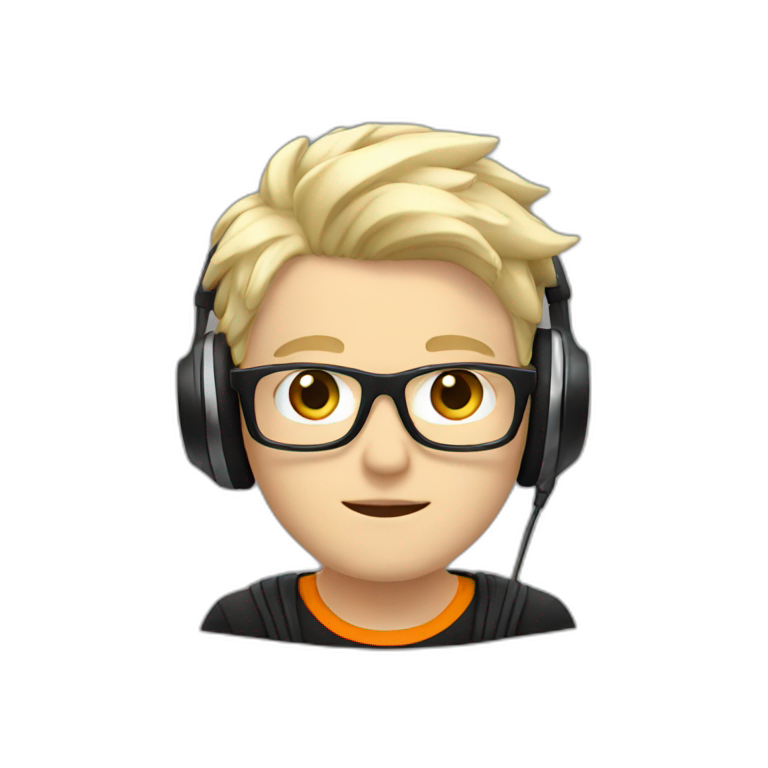 A super cool white boy with headphone and black and orange Tshirt  emoji