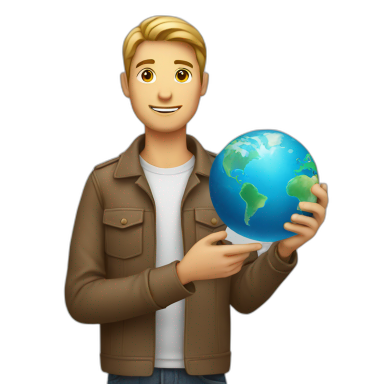 a man holding a world map in his hand emoji