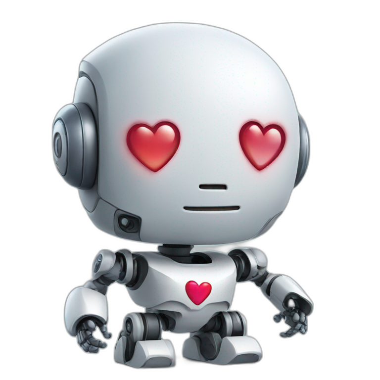 robot holding a heart emoji