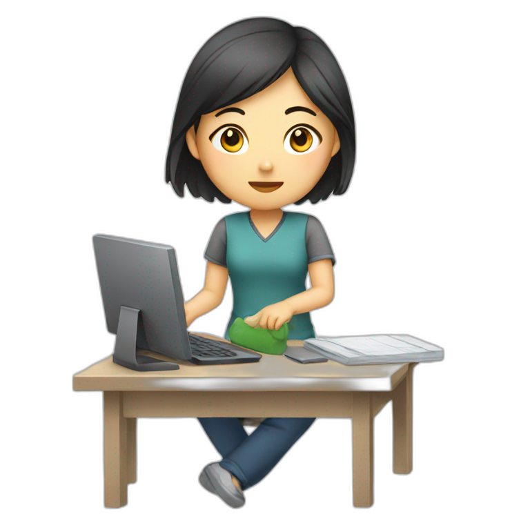 Asian girl working hard emoji