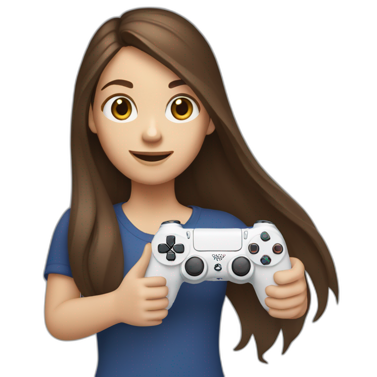 Caucasian Girl with long Brown hair holding a playstation 4 controller emoji