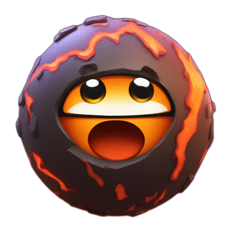 3d sphere with a cartoon lava texture with big kind eyes emoji