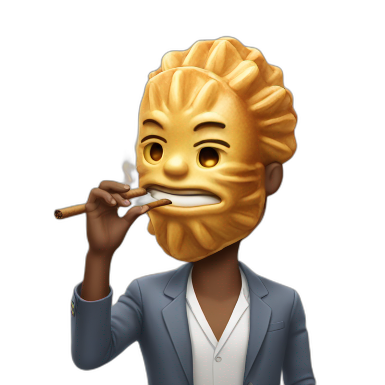 man with a taiyaki head smoking a cigar emoji