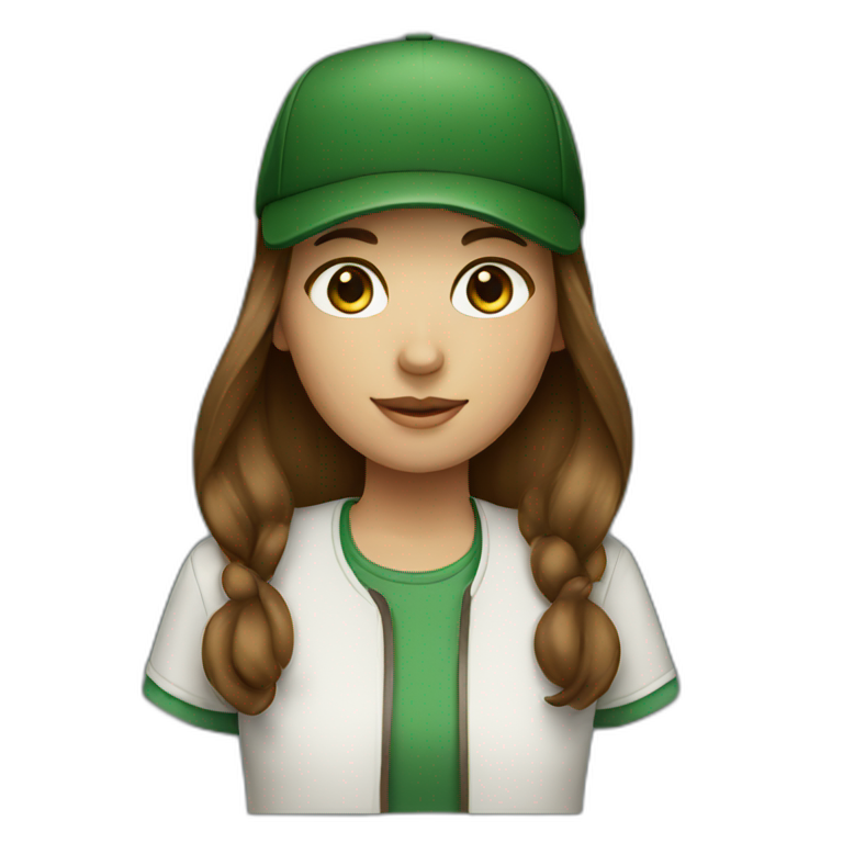 Brown haired girl with dark green cap emoji