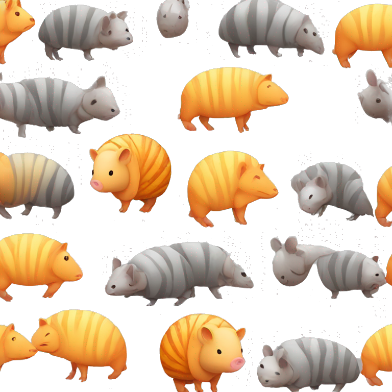 Yellow and gray chubby round armadillo pig panda centipede with orange face armadillo emoji