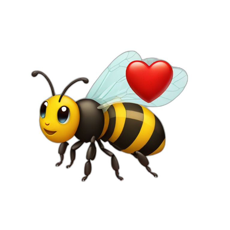 Bee with a red heart emoji