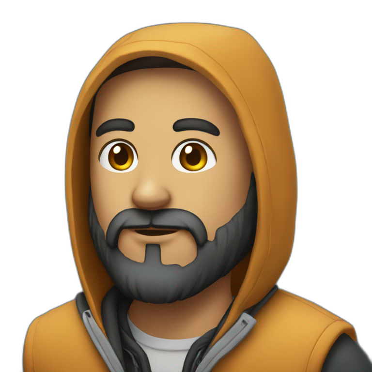 Developer with a beard wearing a hoodie emoji