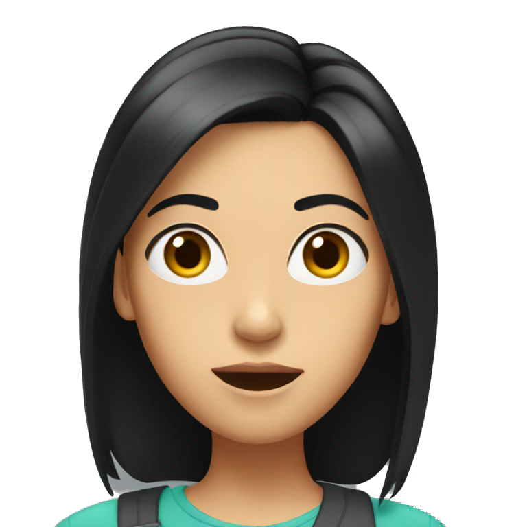 brunette woman with shoulder-length straight black hair looking surprised emoji