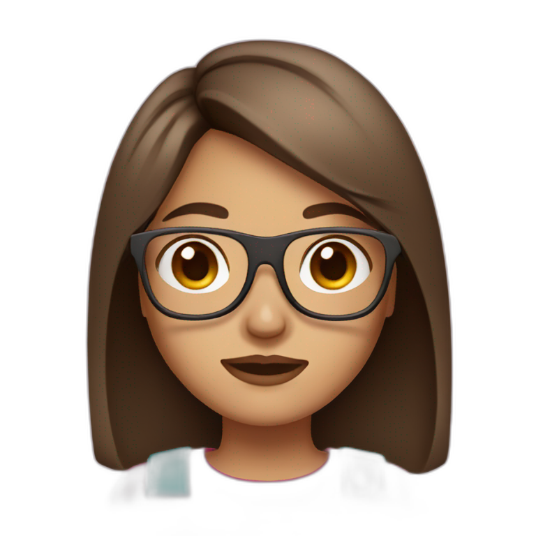 a girl with medium length straight brown hair and round glasses emoji