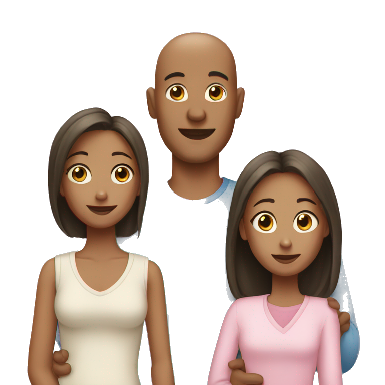Bald Father Mother and two daughters emoji