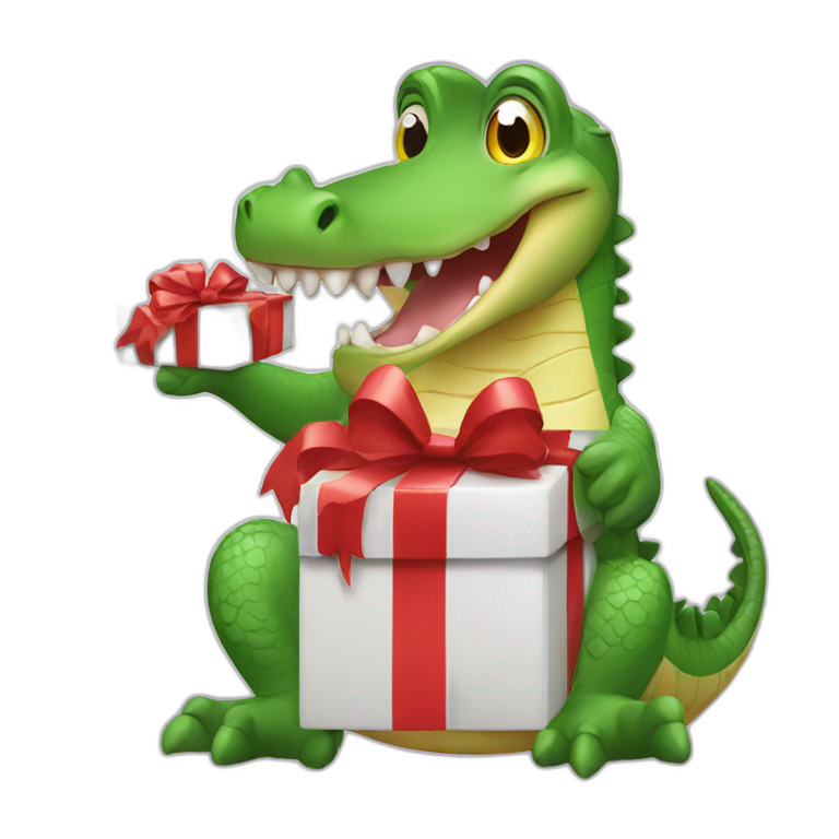 a crocodile holding a present emoji