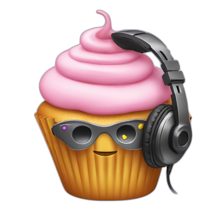 cupcake with a gaming headset emoji